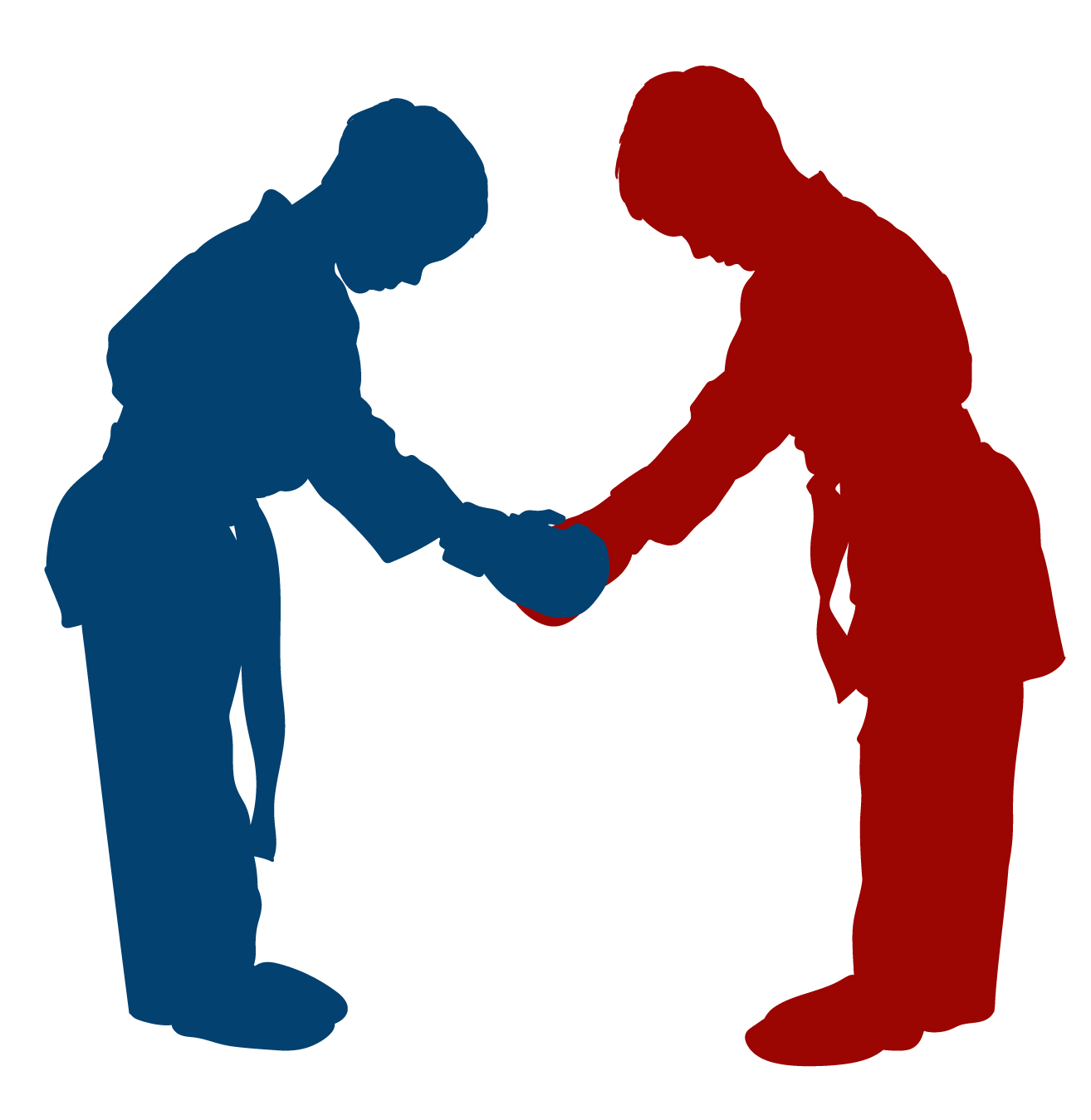 martial arts students bowing and shaking hands.