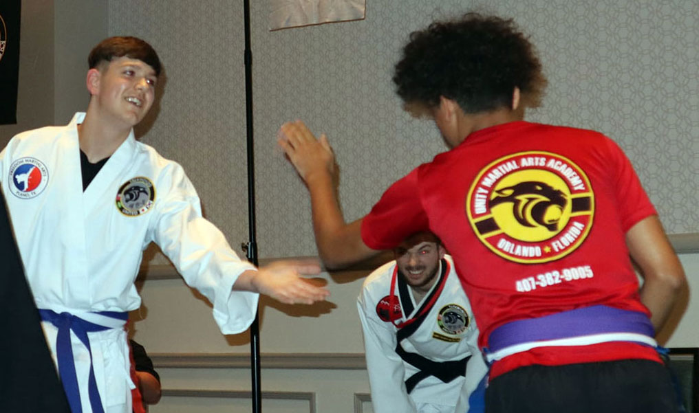 student and instructor side kicking together