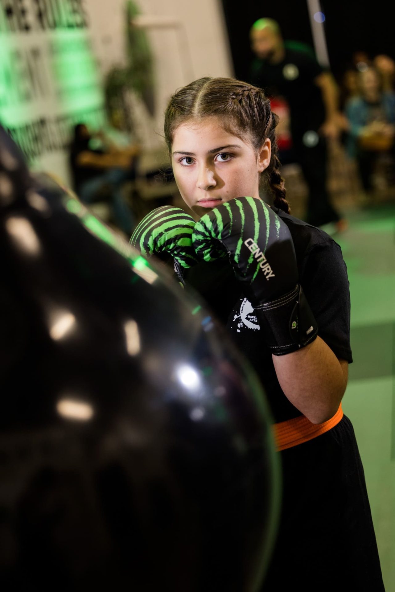 teen girl focused in guard